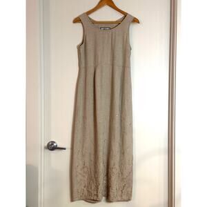 Vintage Bice by Sag Harbor Small Linen Rayon Beaded Beige Nude Maxi Tank Dress